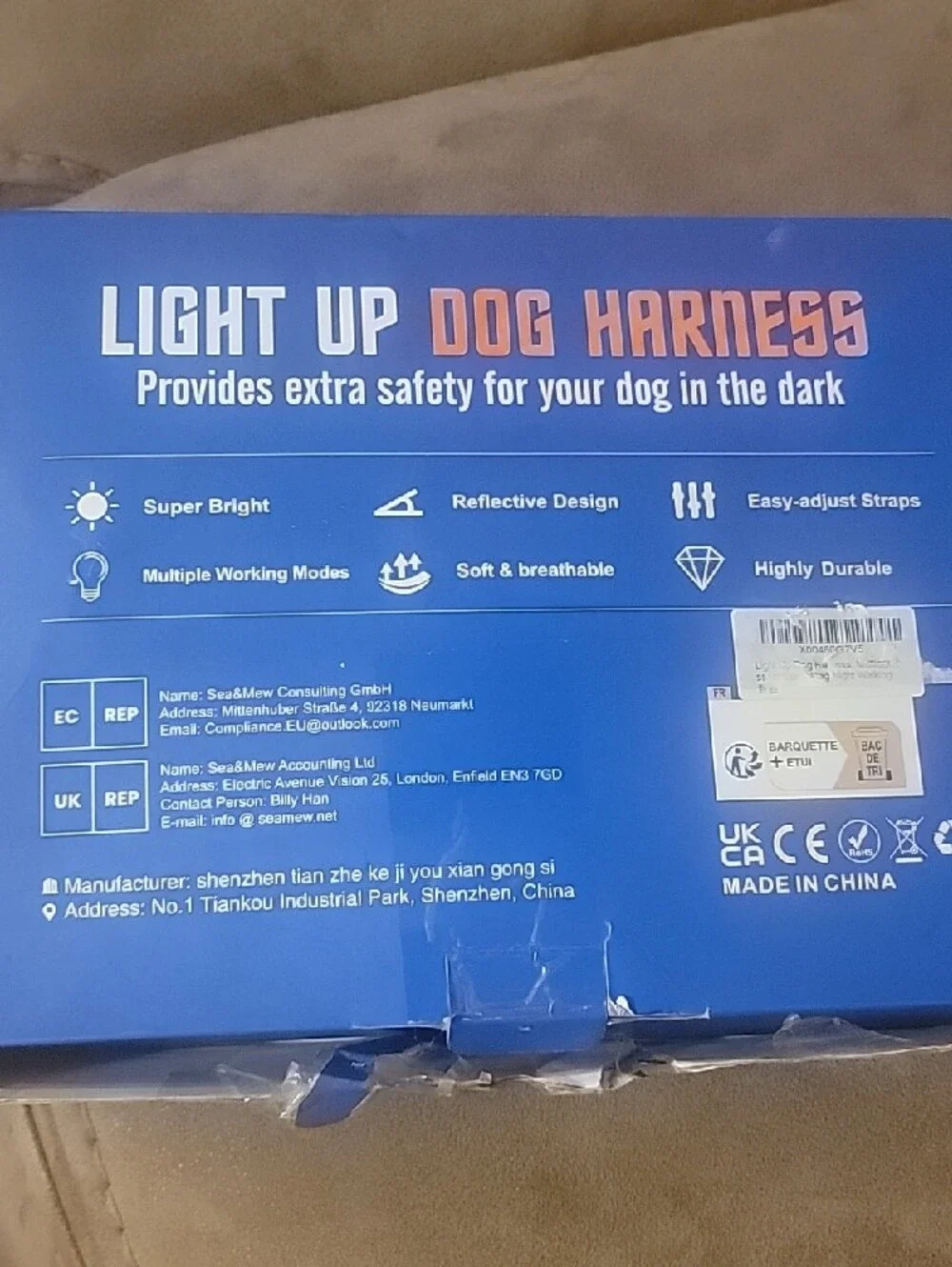 Light Up Dog Harness - Black - Unbranded Size XL Nwob